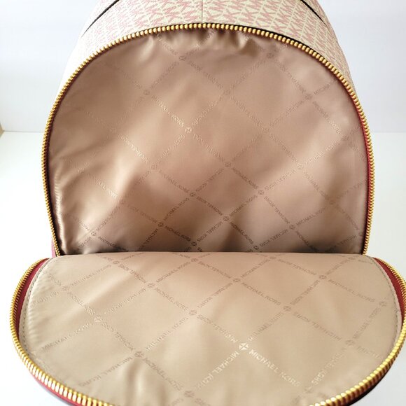 Michael Kors Rhea Medium Zip Backpack MK Logo Cherry Multicolor - Picture 6 of 7